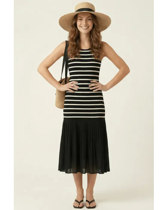 Vestido Lolitas&L Negro Rayas con Falda de Gasa | Moda Mujer