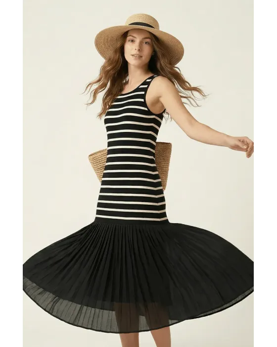 Vestido Lolitas&L Negro Rayas con Falda de Gasa | Moda Mujer