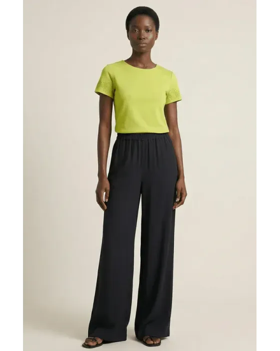Pantalón Lolitas&L Negro Palazzo | Cintura Elástica Talle Alto