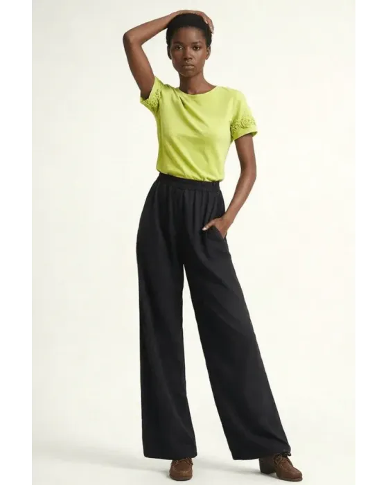 Pantalón Lolitas&L Negro Palazzo | Cintura Elástica Talle Alto