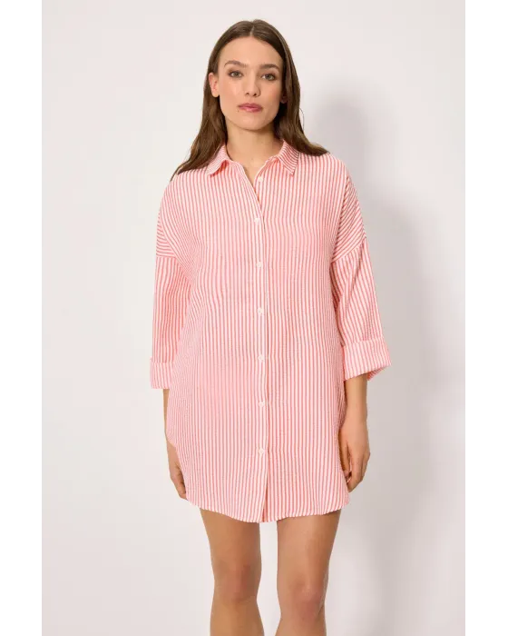 Camisa Larga Bambula Rosa Ysabel Mora | Vestido Playa Rayas