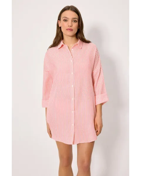 Camisa Larga Bambula Rosa Ysabel Mora | Vestido Playa Rayas