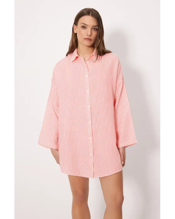 Camisa Larga Bambula Rosa Ysabel Mora | Vestido Playa Rayas 2