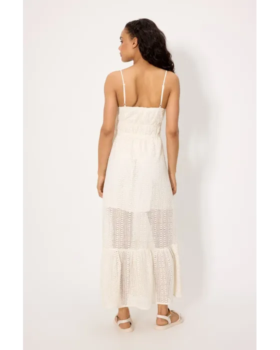 Vestido Largo Calado Marfil Ysabel Mora | Forro Interior