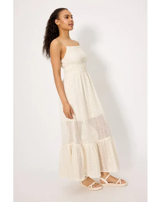 Vestido Largo Calado Marfil Ysabel Mora | Forro Interior