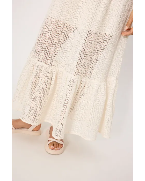 Vestido Largo Calado Marfil Ysabel Mora | Forro Interior