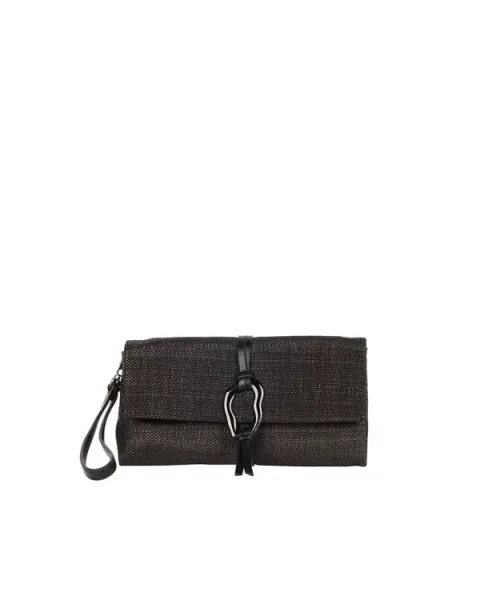 Bolso de Mano Pepe Moll Thalia Negro | Clutch Efecto Fibra