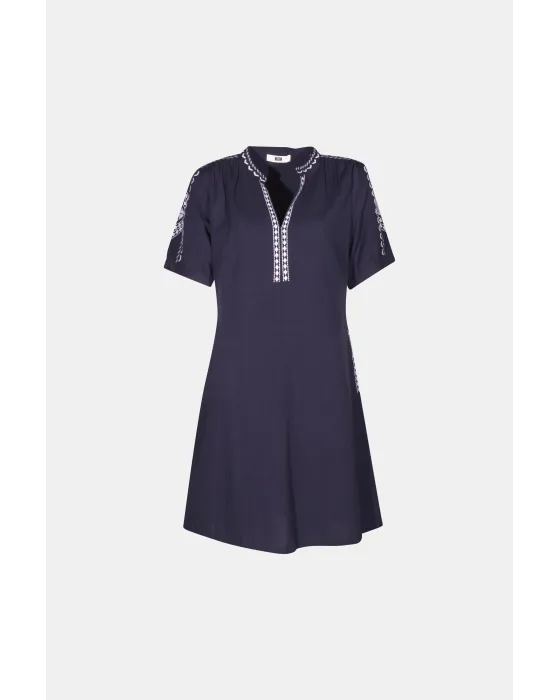 Vestido Corto Algodón MDM Aitana Navy | Bordado Étnico