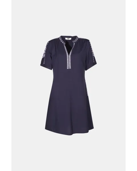 Vestido Corto Algodón MDM Aitana Navy | Bordado Étnico