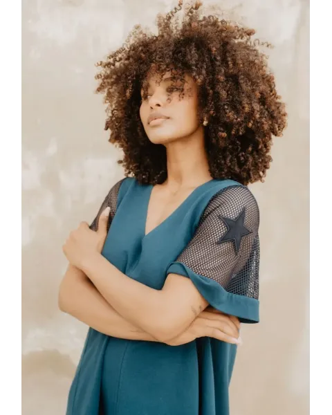 Vestido Animosa 75 Verde | Bordado Rejilla y Estrellas
