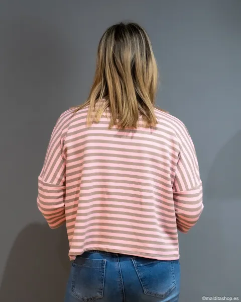 Camiseta Rayas Rosa y Gris Esenciales Maldita | Talla Única