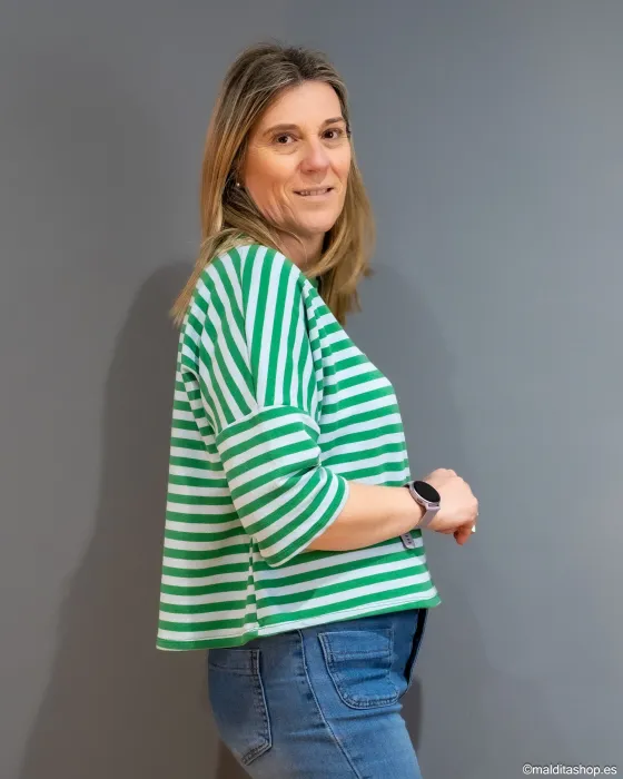 Camiseta Rayas Verde y Azul Esenciales Maldita | Talla Única 2