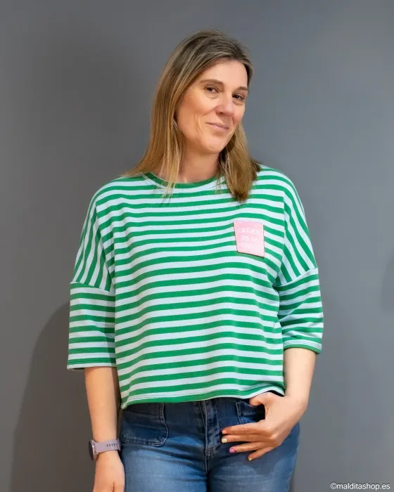 Camiseta Rayas Verde y Azul Esenciales Maldita | Talla Única