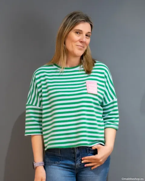 Camiseta Rayas Verde y Azul Esenciales Maldita | Talla Única