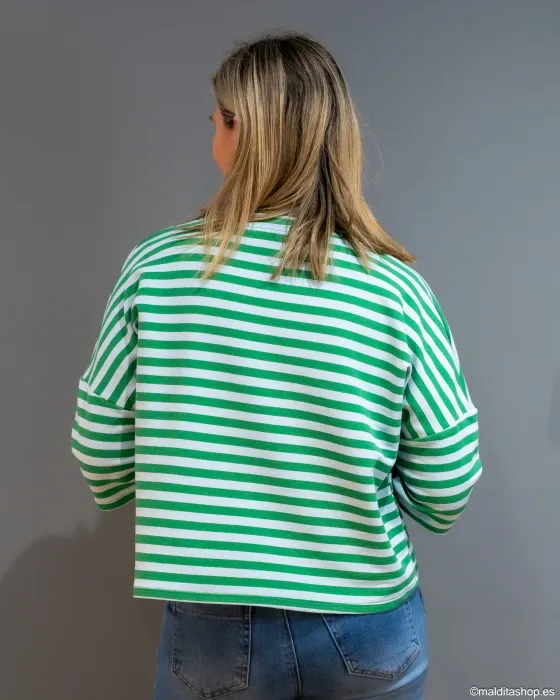 Camiseta Rayas Verde y Azul Esenciales Maldita | Talla Única