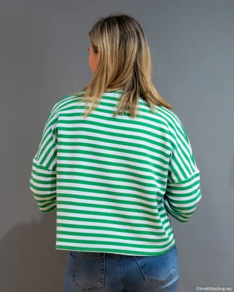 Camiseta Rayas Verde y Azul Esenciales Maldita | Talla Única