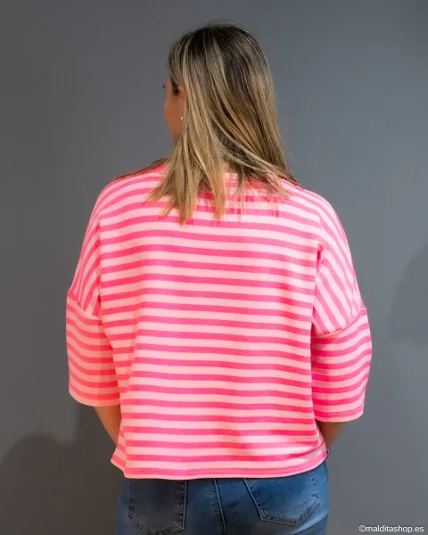 Camiseta Rayas Rosa Claro y Oscuro Esenciales Maldita | Talla Única