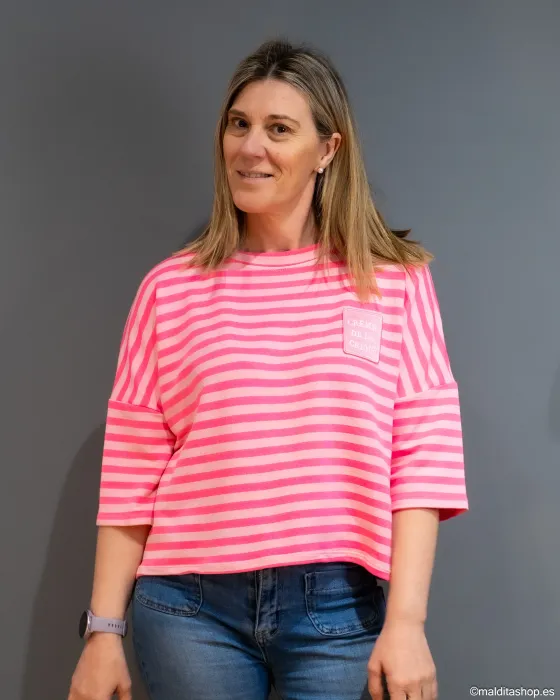 Camiseta Rayas Rosa Claro y Oscuro Esenciales Maldita | Talla Única
