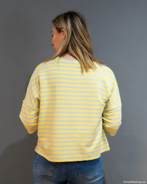 Camiseta Rayas Amarillo y Azul Claro Esenciales Maldita | Talla Única