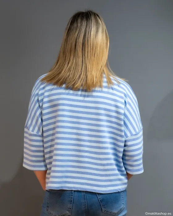 Camiseta Rayas Azul Claro y Oscuro Esenciales Maldita | Talla Única