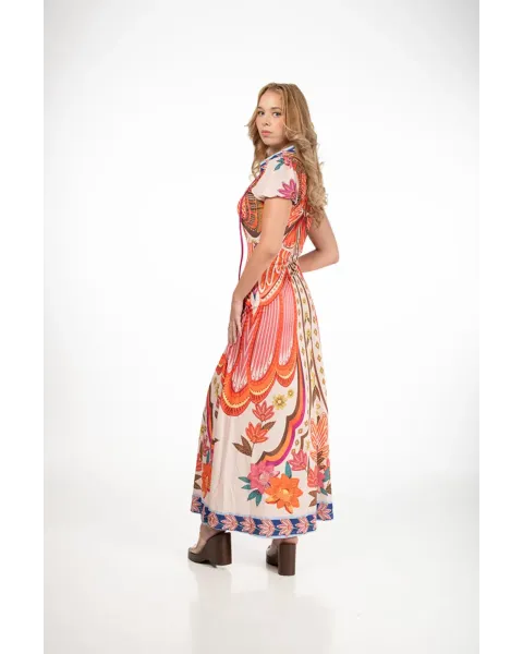 Vestido Largo Malalá Nido de Abeja Estampado Libélula | Boho-Chic