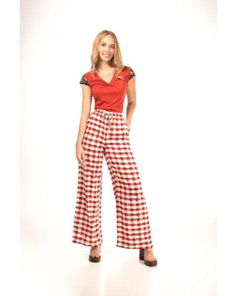 Pantalones Malalá Voluntad | Palazzo Cuadros Vichy Rojo | Maldita