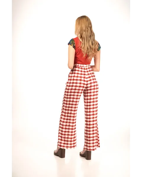 Pantalones Malalá Voluntad | Palazzo Cuadros Vichy Rojo | Maldita
