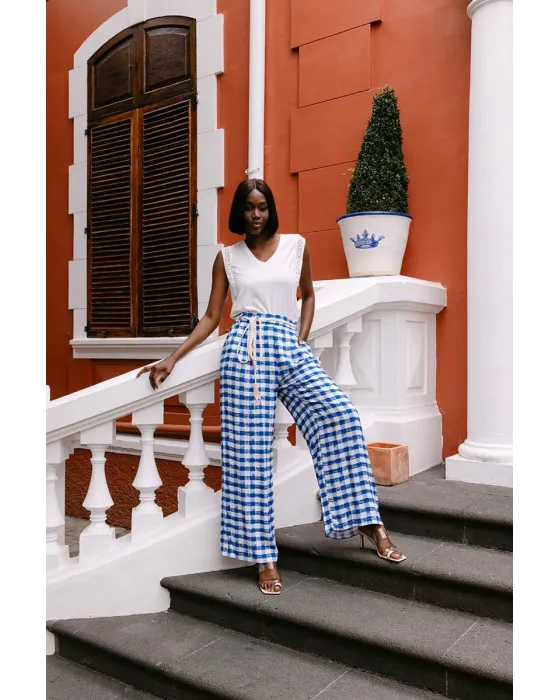 Pantalones Malalá Evanescenza | Palazzo Cuadros Vichy Azul | Maldita 2