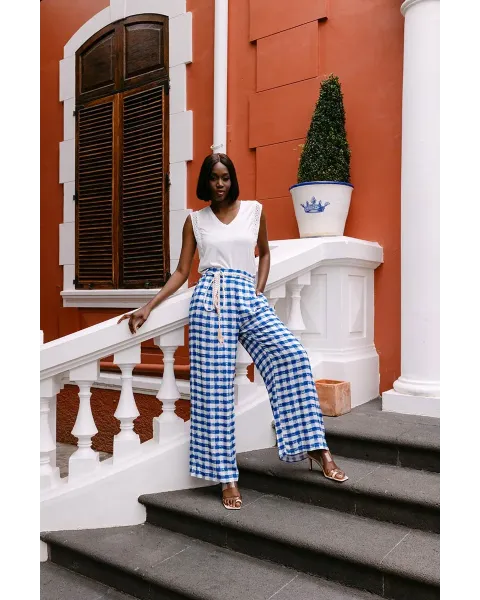 Pantalones Malalá Evanescenza | Palazzo Cuadros Vichy Azul | Maldita