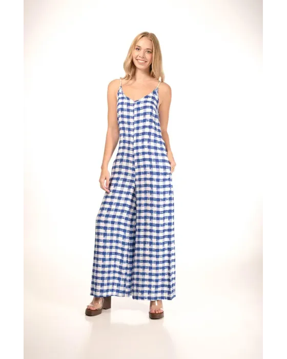 Mono Malalá Idillio Largo Cuadros Vichy Azul y Blanco | Maldita