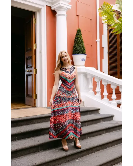 Vestido Largo Malalá Música Estampado Zigzag Multicolor 2
