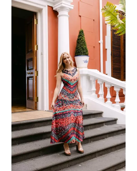 Vestido Largo Malalá Música Estampado Zigzag Multicolor