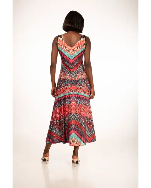 Vestido Largo Malalá Música Estampado Zigzag Multicolor