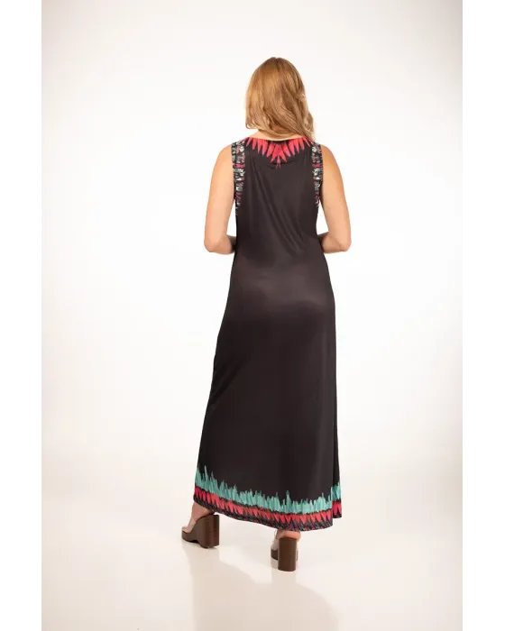 Vestido Largo Malalá Voluntad Negro | Estampado Étnico Satinado