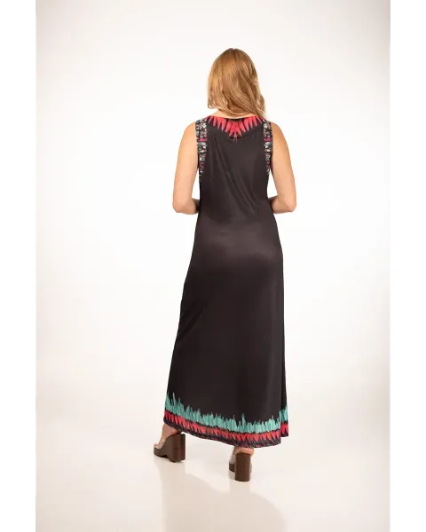 Vestido Largo Malalá Voluntad Negro | Estampado Étnico Satinado