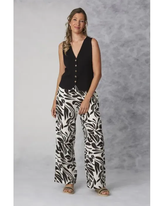 Pantalón Amichi Estampado Ancho Negro y Crudo | Wide Leg