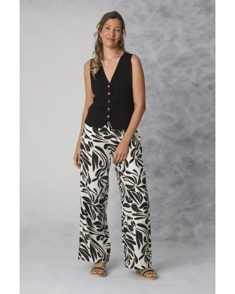 Pantalón Amichi Estampado Ancho Negro y Crudo | Wide Leg