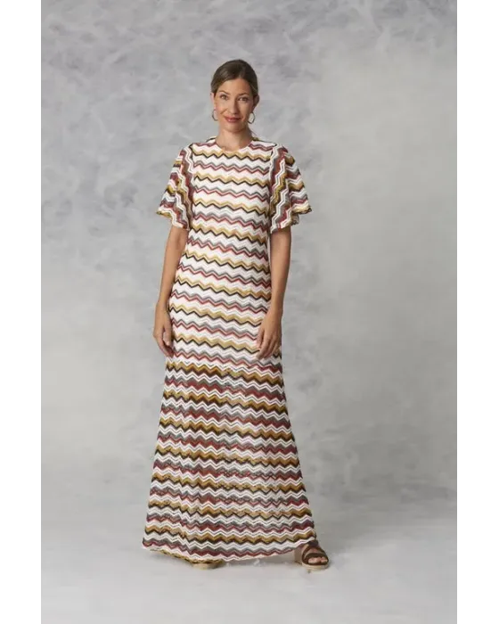 Vestido Largo Amichi Estampado Chevron con Forro | Estilo Boho