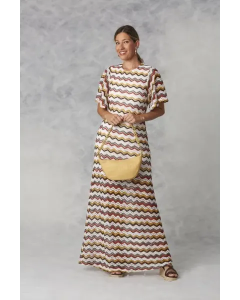 Vestido Largo Amichi Estampado Chevron con Forro | Estilo Boho