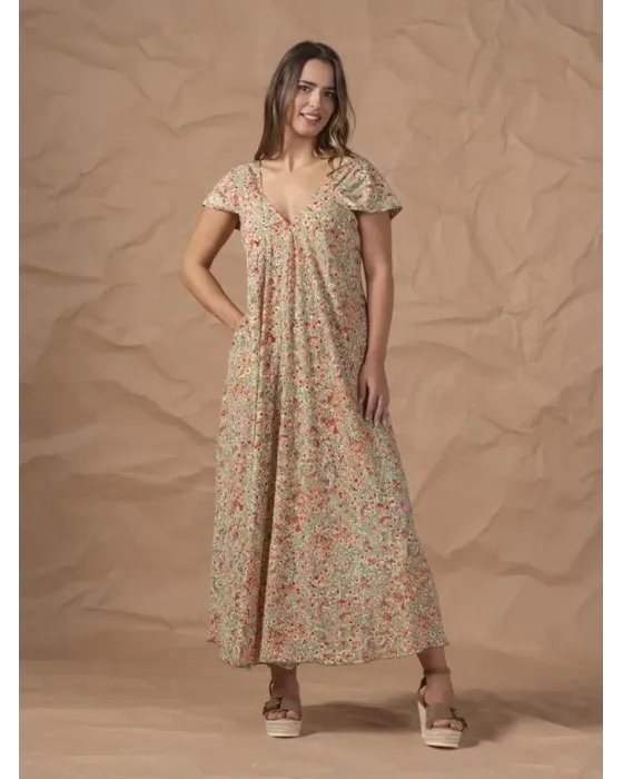 Vestido Largo For Time Flores Silvestres Menta | Con Bolsillos