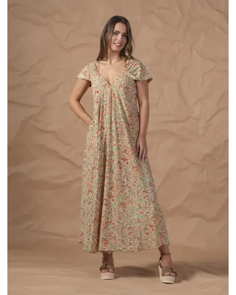 Vestido Largo For Time Flores Silvestres Menta | Con Bolsillos