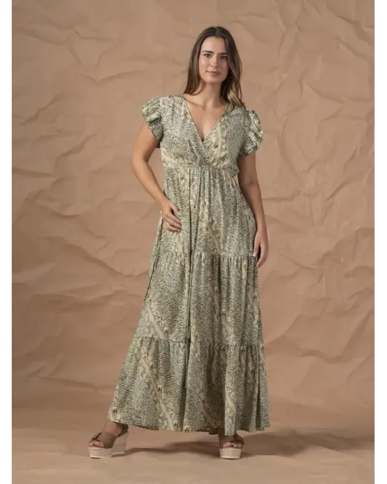 Vestido Largo For Time Estampado Wild Nature Caqui | Boho Chic