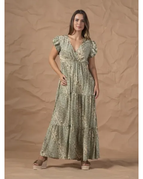 Vestido Largo For Time Estampado Wild Nature Caqui | Boho Chic
