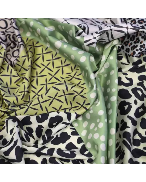 Pañuelo Amichi Mix Prints Leopardo y Geométrico Verde | Satinado