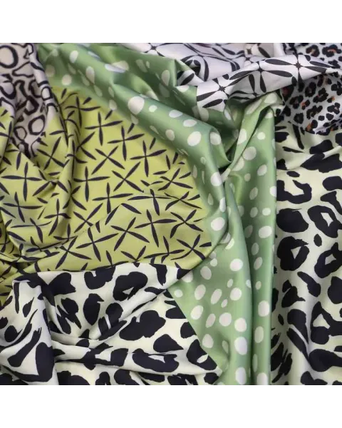Pañuelo Amichi Mix Prints Leopardo y Geométrico Verde | Satinado
