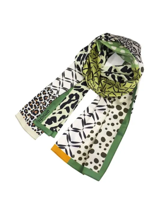 Pañuelo Amichi Mix Prints Leopardo y Geométrico Verde | Satinado