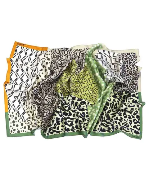 Pañuelo Amichi Mix Prints Leopardo y Geométrico Verde | Satinado