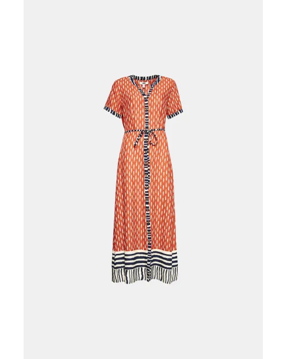 Vestido Largo MDM Sardinas Caqui y Azul | Estilo Camisero Boho