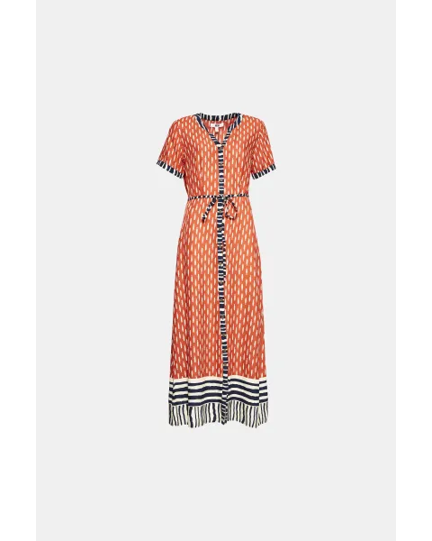 Vestido Largo MDM Sardinas Caqui y Azul | Estilo Camisero Boho