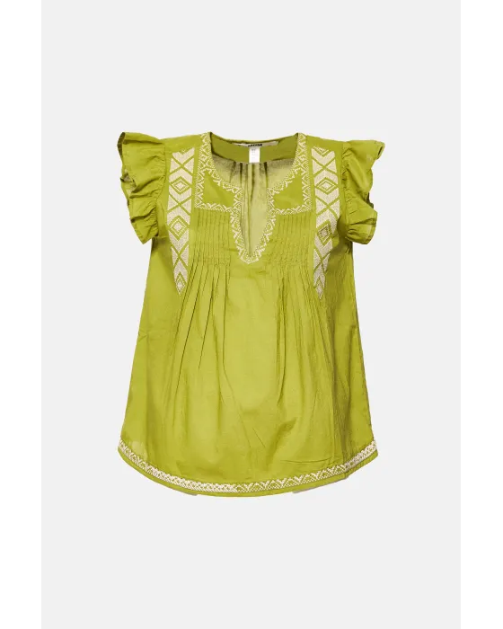 Blusa MDM Bordado Étnico Lima | Mangas Volante Boho